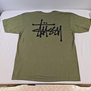 Stüssy Signature Tshirt Size XXL Olive Green Relaxed Y2k Skate Surf Grunge